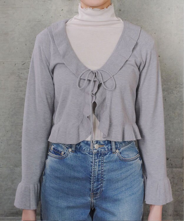Tiaclasse フリルリボンカーディガン グレー