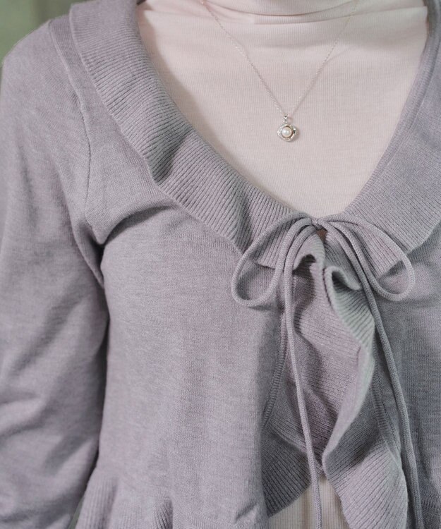 Tiaclasse フリルリボンカーディガン グレー