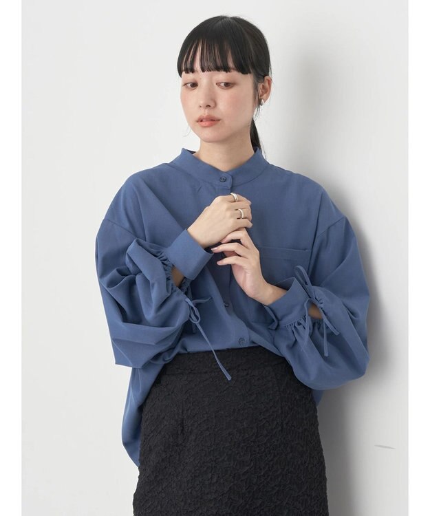 earth music&ecology リボンポイントシャツチュニック Blue