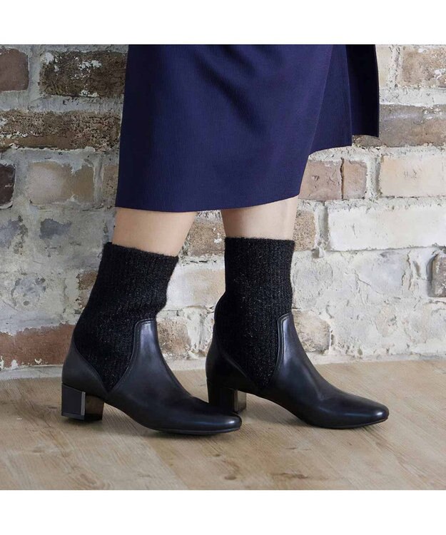 MODE ET JACOMO <MODE ET JACOMO>リブニットソックスショートブーツ ブラック