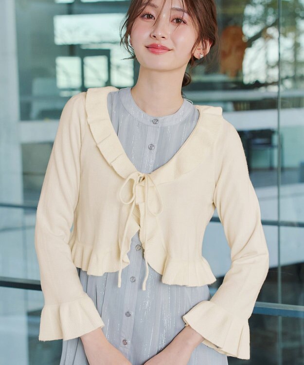 Tiaclasse フリルリボンカーディガン オフホワイト