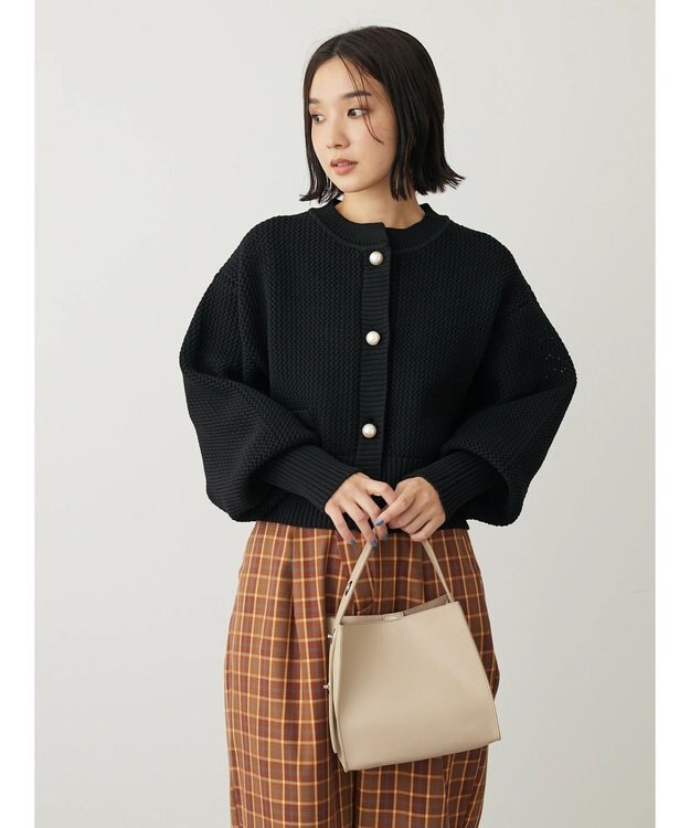 Green Parks ・ＥＬＥＮＣＡＲＥ　ＤＵＥ　パール釦カーディガン Black