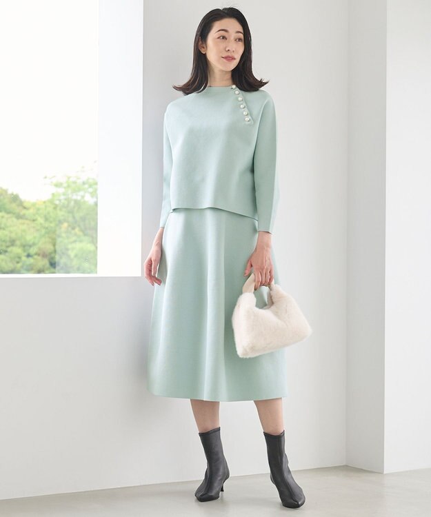 自由区 【洗える】ポリエステルホールガーメント スカート ライトグリーン系