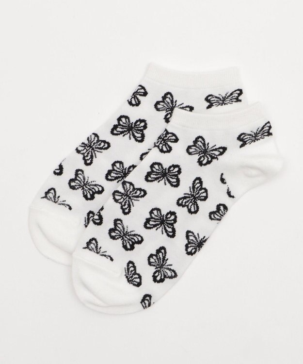 WEGO 総柄バタフライショートソックス ホワイト