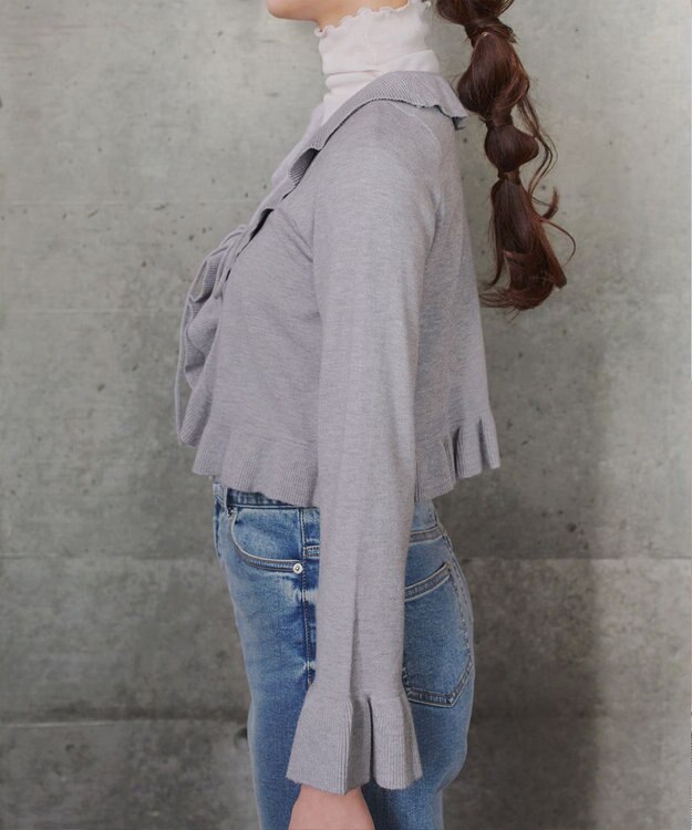 Tiaclasse フリルリボンカーディガン グレー