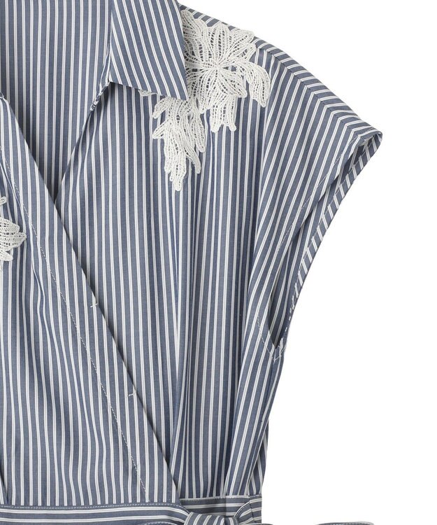 YECCA VECCA フラワーレースカシュクールワンピース Stripe