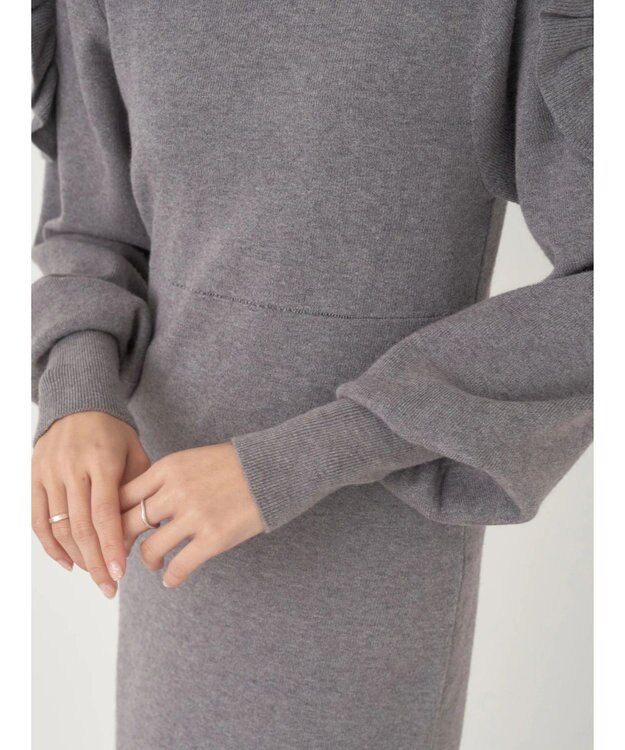 earth music&ecology 袖シアーフリルニットワンピース Gray