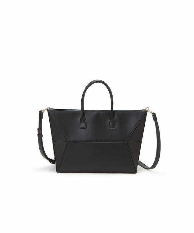 TOPKAPI 【TREASURE TOPKAPI】フェイクレザー ジオメトリック ショルダー付 トートバッグ ブラック