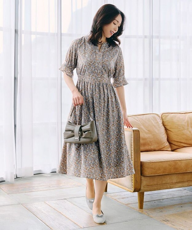 Tiaclasse 【洗える】キャンディースリーブ花柄ワンピース ブルー