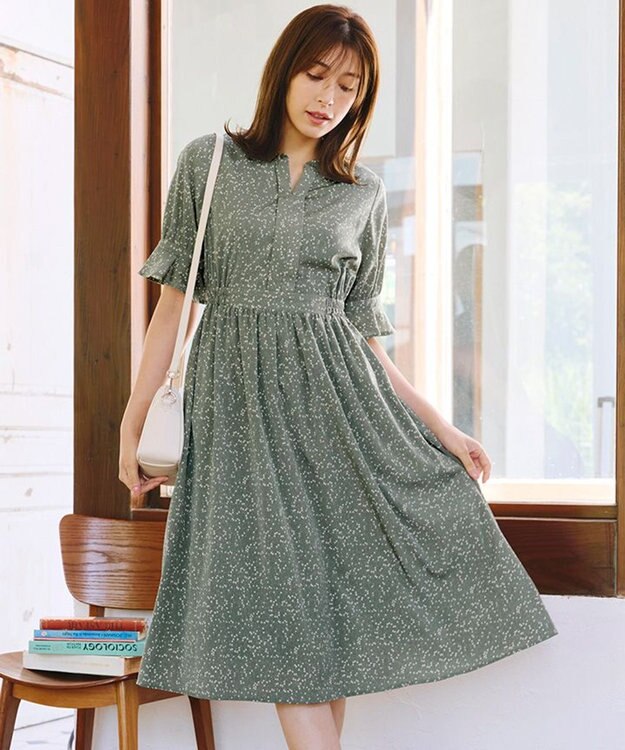 Tiaclasse 【洗える】キャンディースリーブ花柄ワンピース ミント