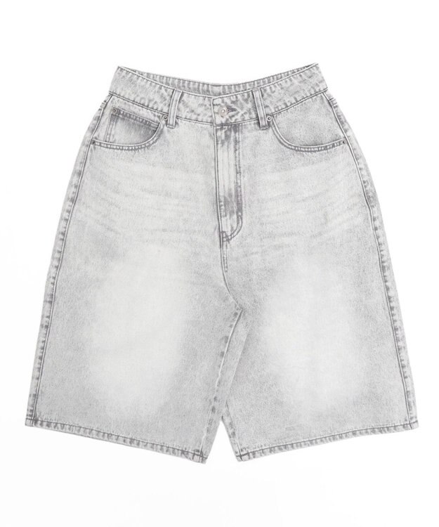 WEGO 【紐で調節可能】スーパーバギーデニムショーツ グレー