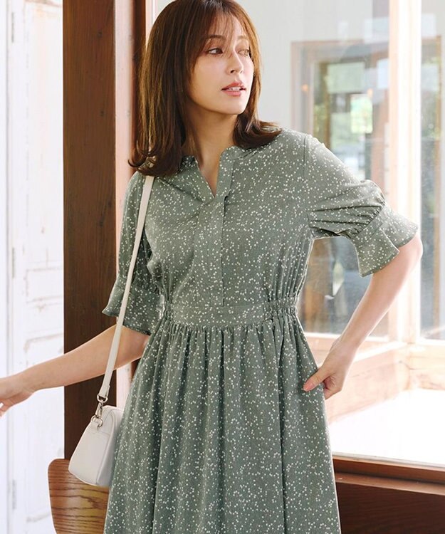 Tiaclasse 【洗える】キャンディースリーブ花柄ワンピース ミント