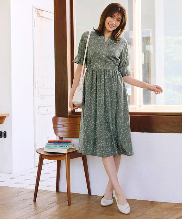 Tiaclasse 【洗える】キャンディースリーブ花柄ワンピース ミント