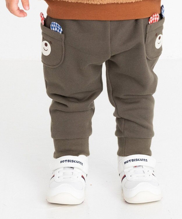 MIKI HOUSE HOT BISCUITS 【80-110cm】 ポケット顔ドン リブ付きスウェットパンツ カーキ