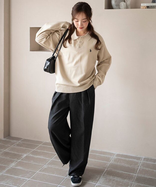 WEGO 【25年秋冬新作/ユニセックス着用ITEM/MLサイズ展開】別注USPOLOニットポロ ホワイトアイボリー