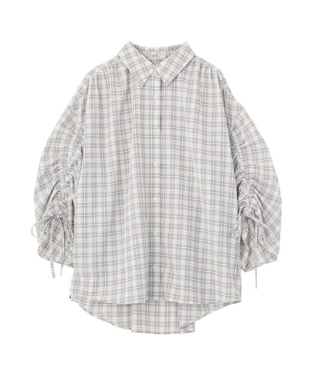 earth music&ecology シャーリングスリーブチェックシャツ Gray