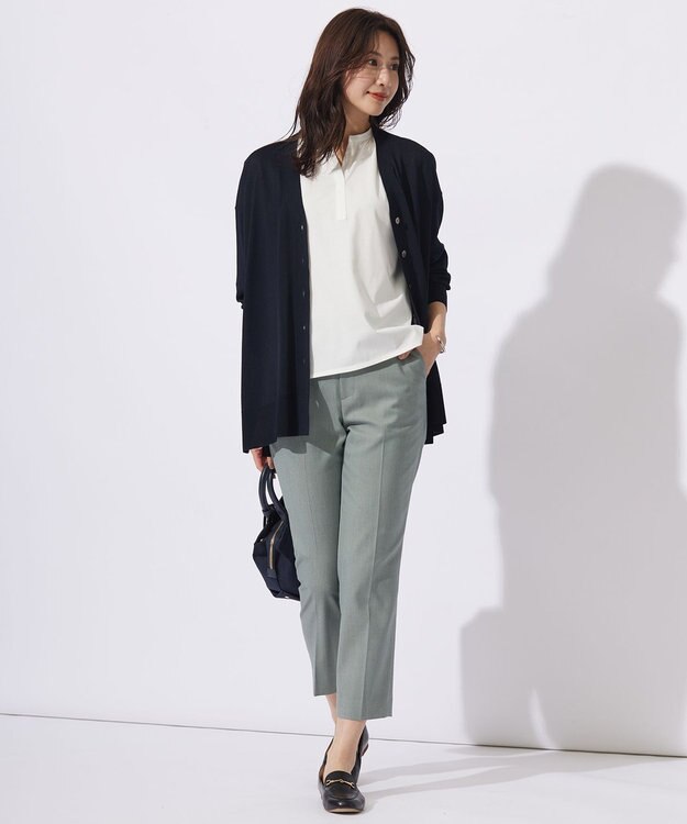 J.PRESS LADIES S 【洗える】プレーティングジャージー スキッパー カットソー ホワイト系