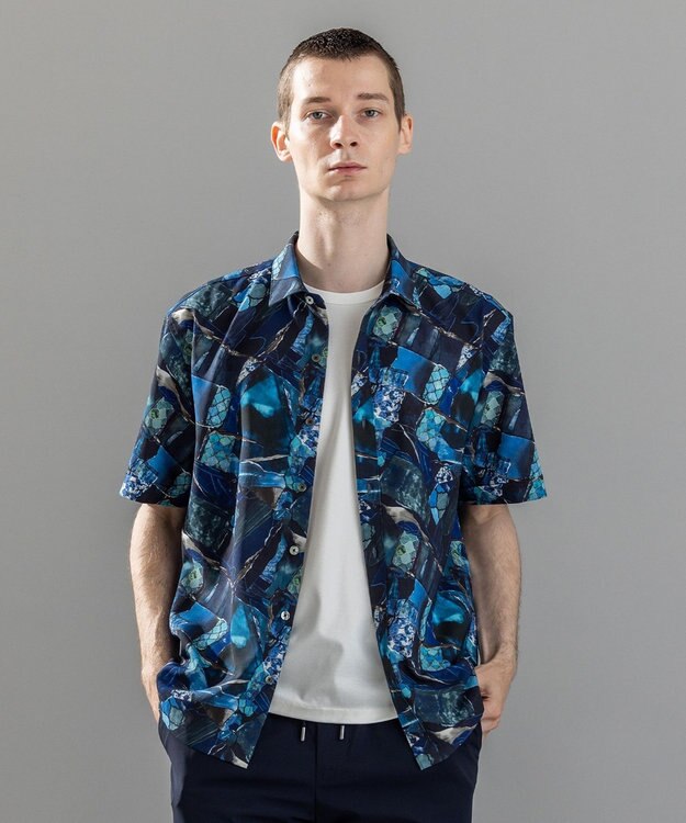 JOSEPH HOMME 【新柄】テクノボイルストレッチ レギュラーカラー半袖シャツ ブルー系5