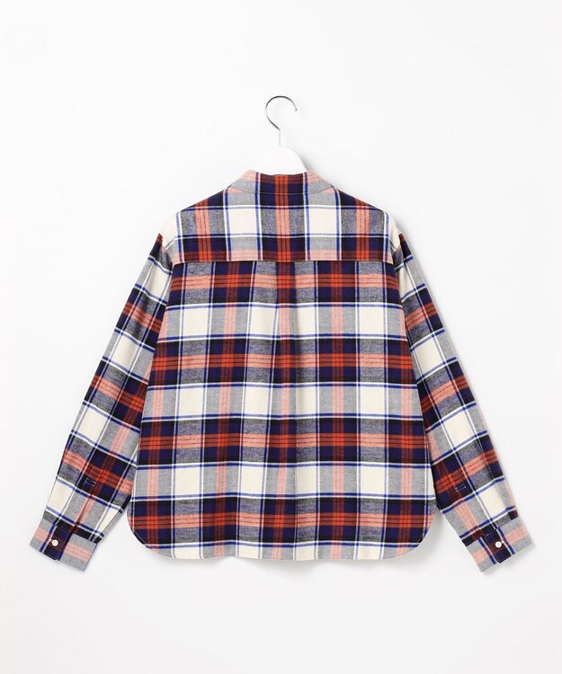 J.PRESS LADIES コットン起毛タータンチェック ショート丈 シャツ ブラウス オフ×ネイビー×レッドチェック系