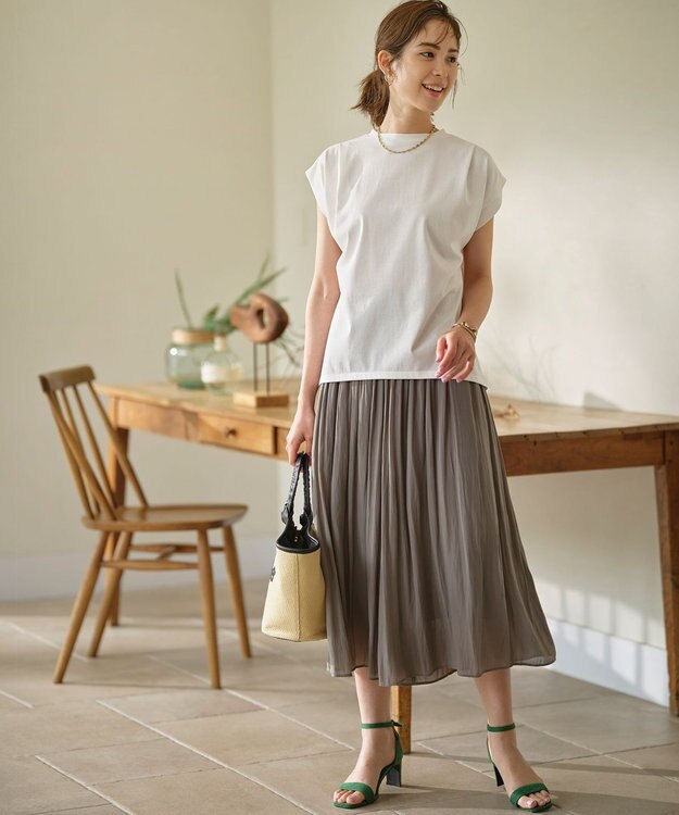 組曲 L 【WEB限定】シアープリーツライクシフォン パンツ チャコール系