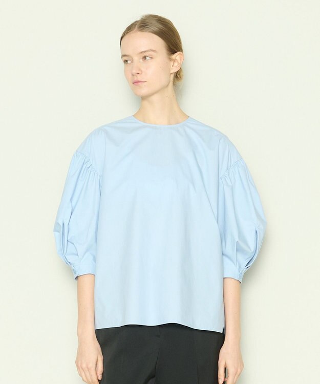 JOSEPH 【洗える】コットンシルク　ラウンドネックブラウス Sky blue