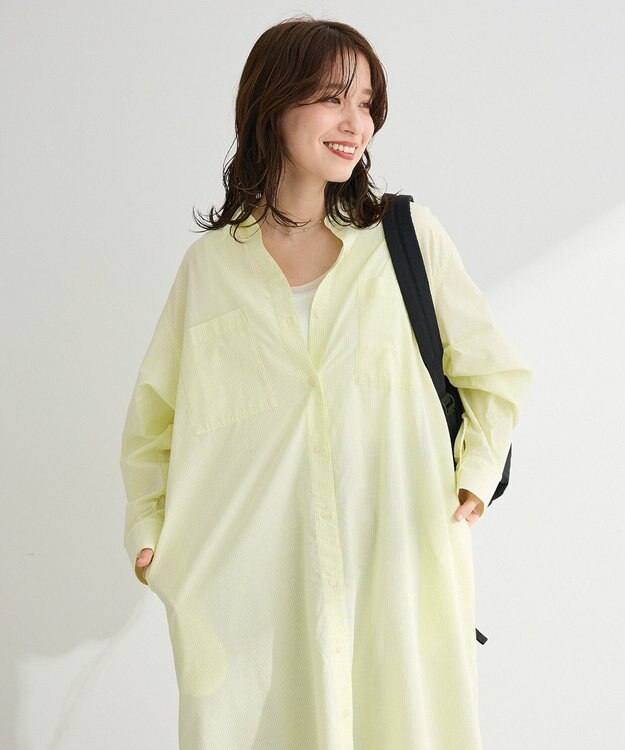 Green Parks ＵＶカットシャツワンピース Stripe Yellow