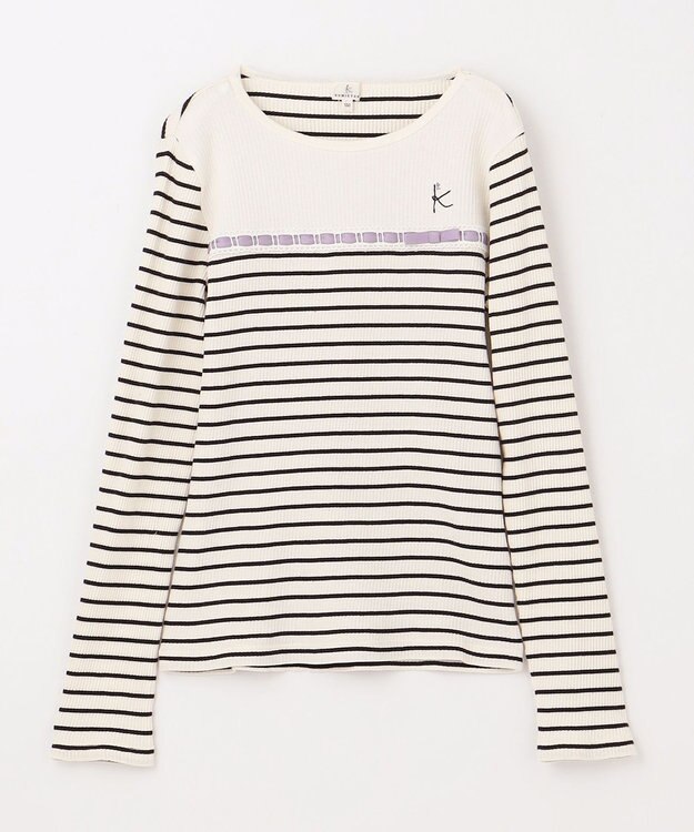 組曲 KIDS 【150-160㎝】レースボーダー トップス ブラック系1