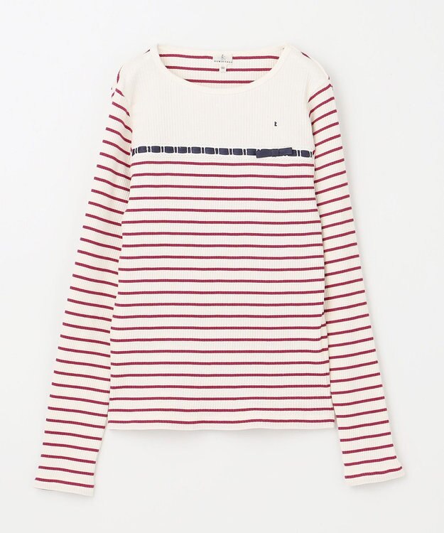 組曲 KIDS 【150-160㎝】レースボーダー トップス ラズベリー系1