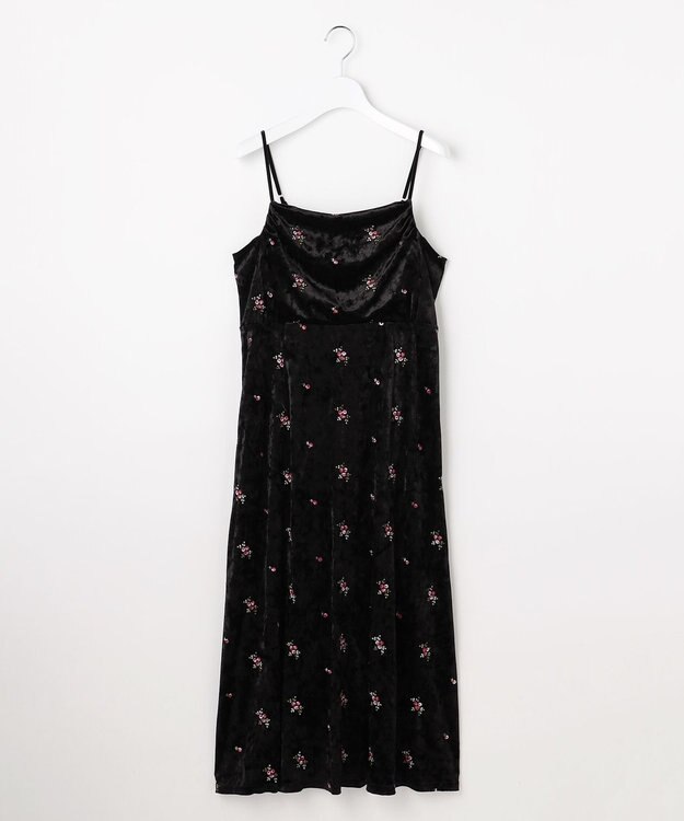 Feroux 刺繍入りベロアキャミソール ワンピース ブラック系