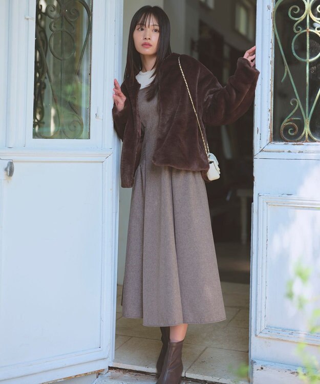 Feroux フェイクファー ジャケット ダークブラウン系