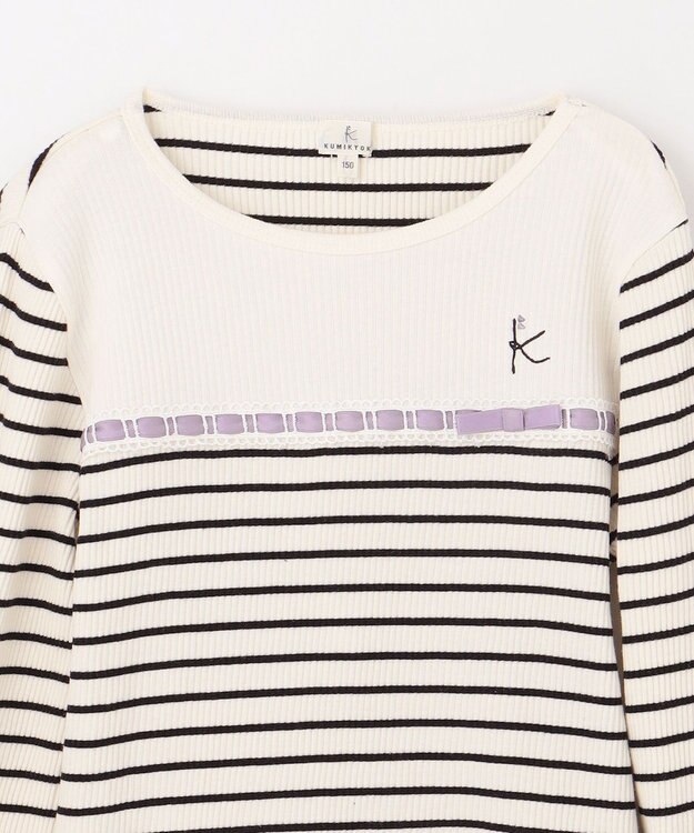 組曲 KIDS 【150-160㎝】レースボーダー トップス ブラック系1