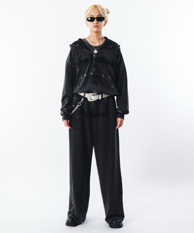 WEGO 【ユニセックス着用ITEM】ブリーチハトメZIPパーカー ブラックその他