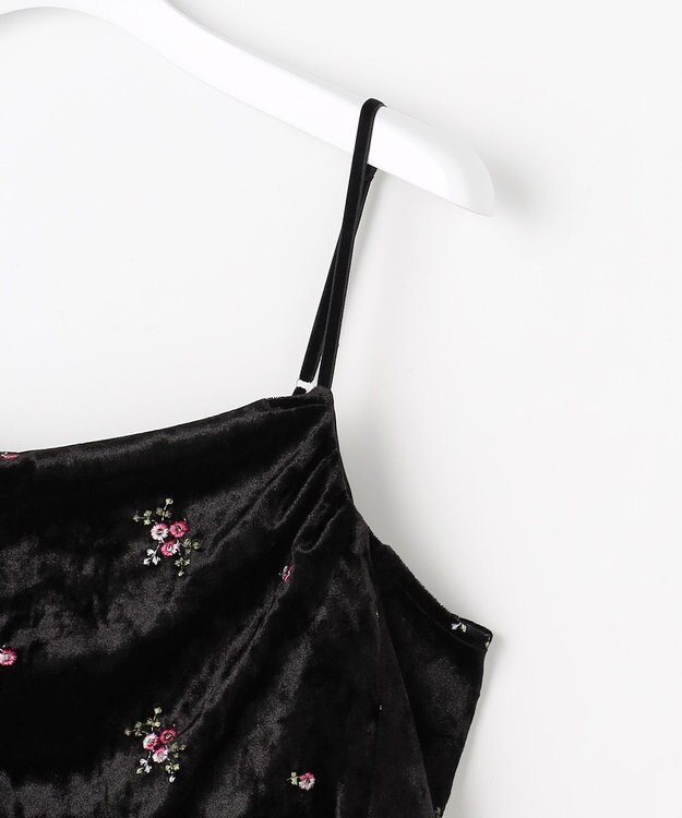 Feroux 刺繍入りベロアキャミソール ワンピース ブラック系