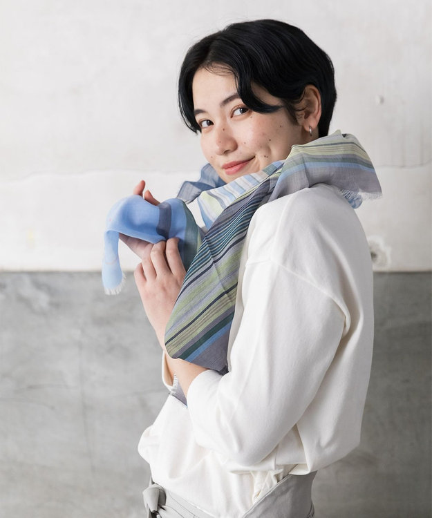 POLS 播州織 極細コットンストール ブルー