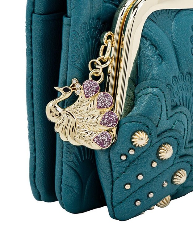 ANNA SUI ピーコック 二つ折り口金財布 ターコイズ
