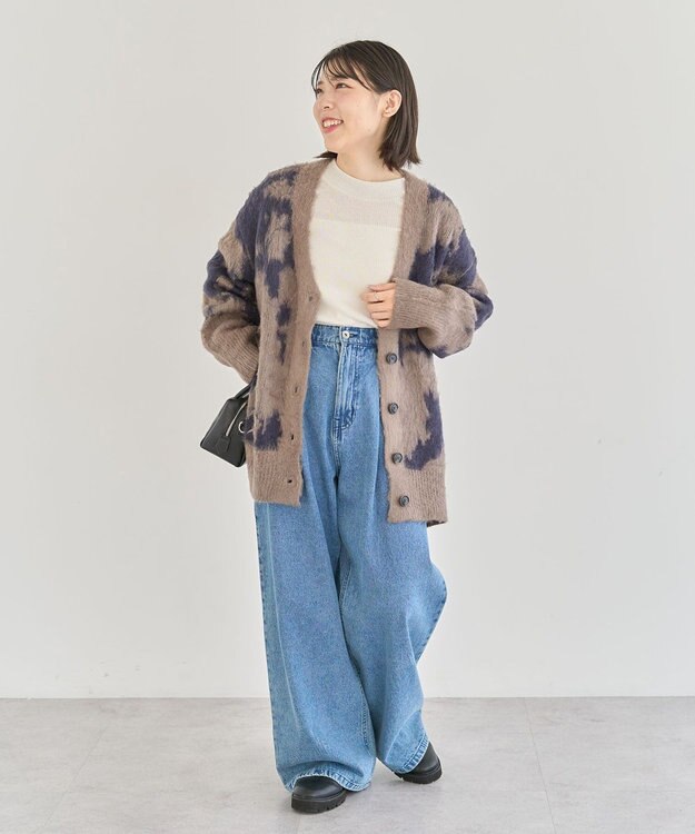 Green Parks アニマル柄カーディガン Charcoal Gray