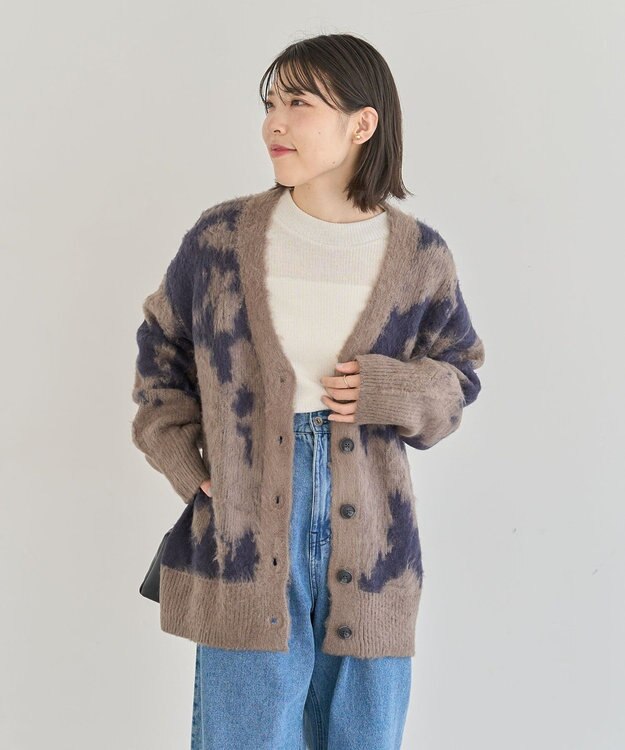 Green Parks アニマル柄カーディガン Charcoal Gray