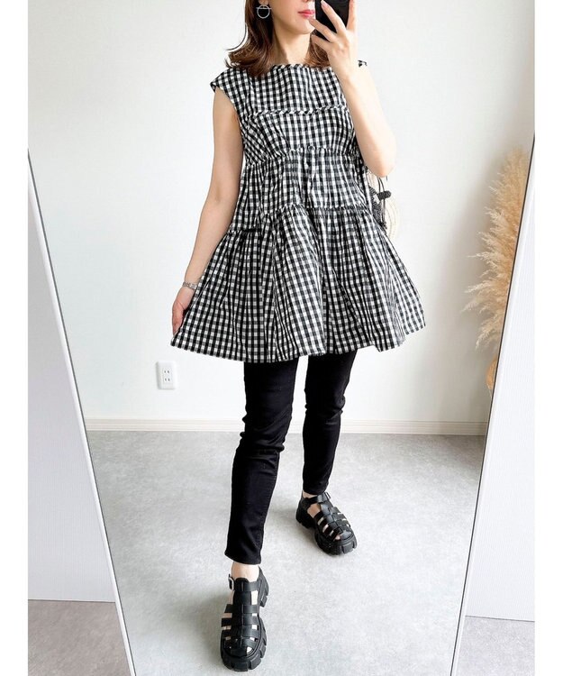 Green Parks コルセット風ミニワンピースⅡ Gingham Check