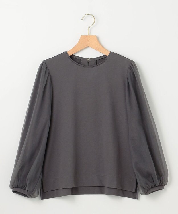 組曲 L ミニ裏毛チュールスリーブ カットソー チャコールグレー系