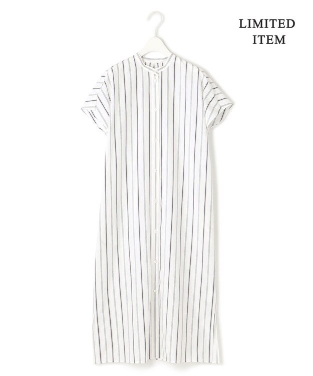 ICB 【WEB限定・洗える】 バンドカラーワンピース オフホワイトストライプ系