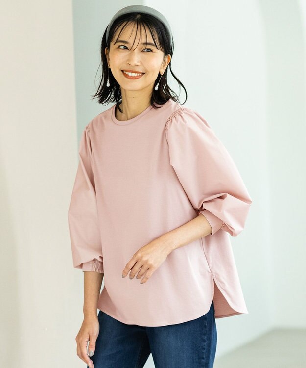 ANY L 【洗濯機可】着映えるシャーリングトップス ピンク
