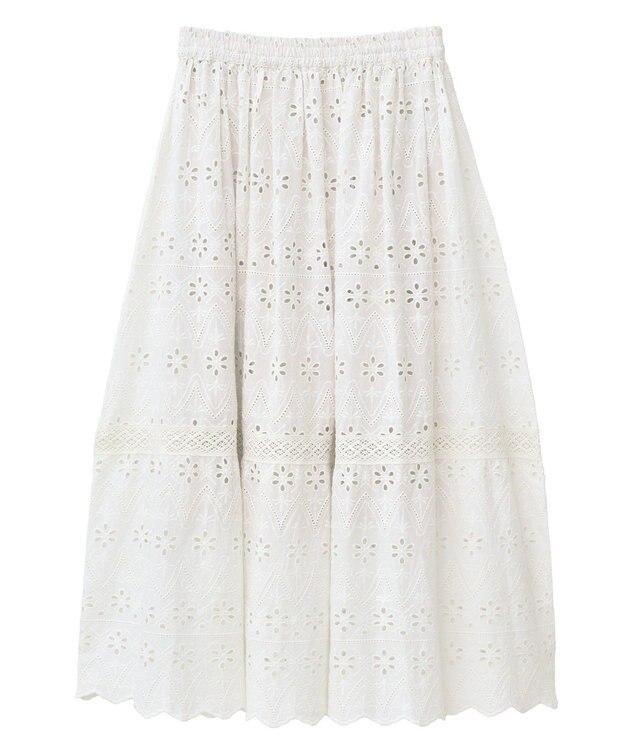 earth music&ecology シフリー刺繍スカート Ivory