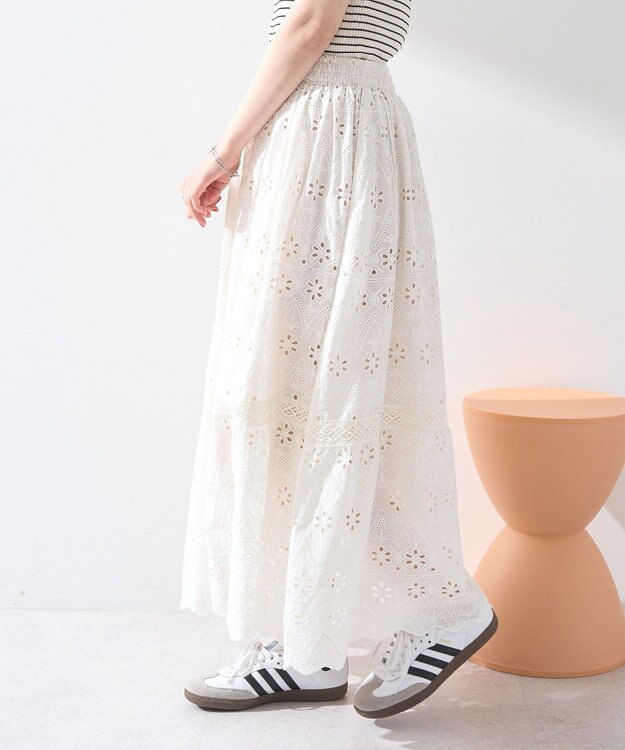 earth music&ecology シフリー刺繍スカート Ivory