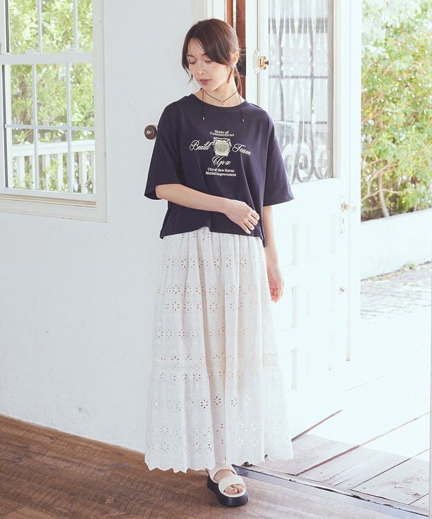 earth music&ecology シフリー刺繍スカート Ivory