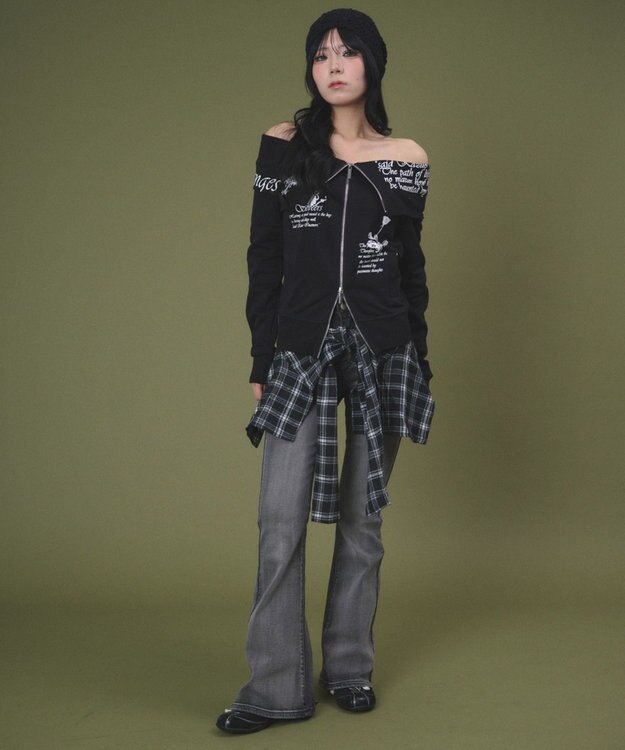 WEGO オフショルグラフィックスウェット ブラック