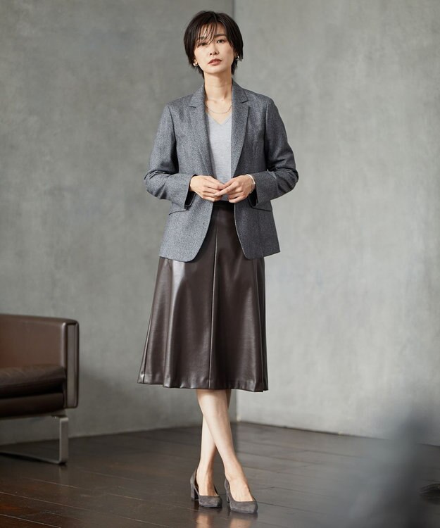 J.PRESS LADIES 【洗える】シンセティックマットleather スカート ブラウン系