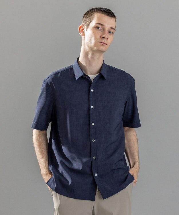 JOSEPH HOMME 【新柄】テクノボイルストレッチ レギュラーカラー半袖シャツ ネイビー系