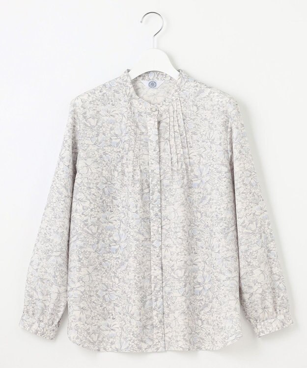 J.PRESS LADIES 【洗える】ポリエチレンスパンブロードフラワープリント ブラウス ベージュ×サックスブルー系