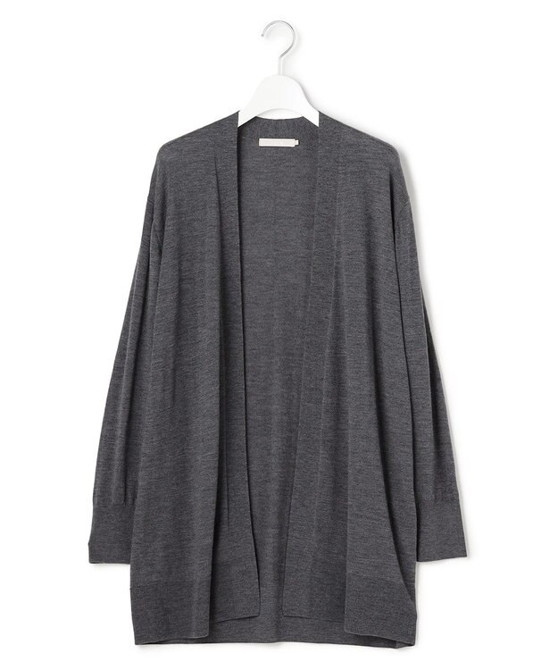 ICB L 【洗える】コンパクトファインウール ロングカーディガン ミディアムグレー系