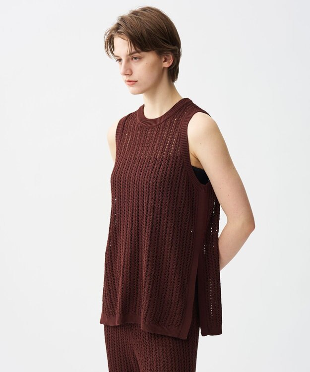 uncrave シースルーケーブルニット ノースリーブトップス ブラウン